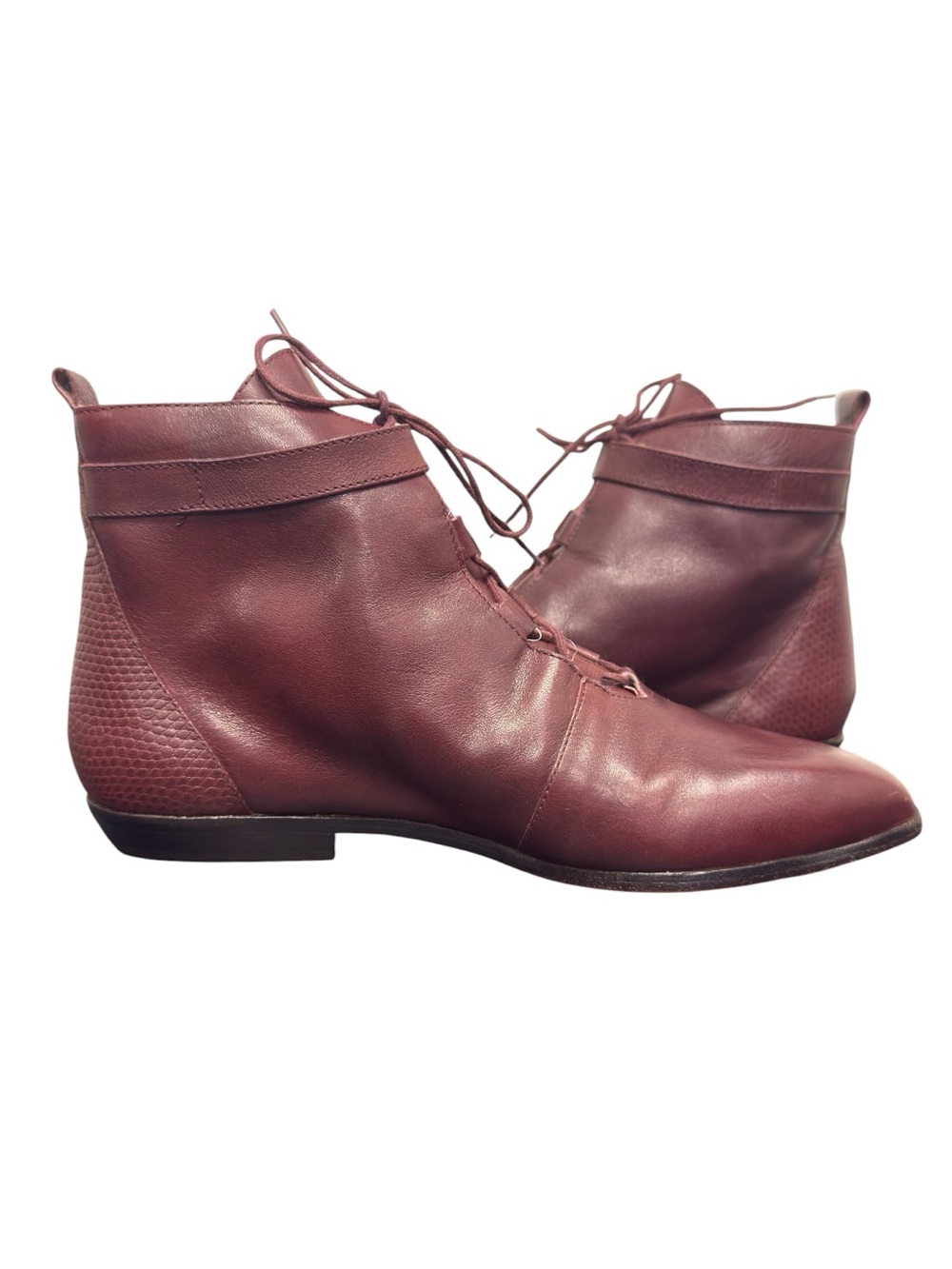Vintage FanFares Burgundy Lace-Up Buckle Ankle Boots Leather Size 8 Moto Grunge